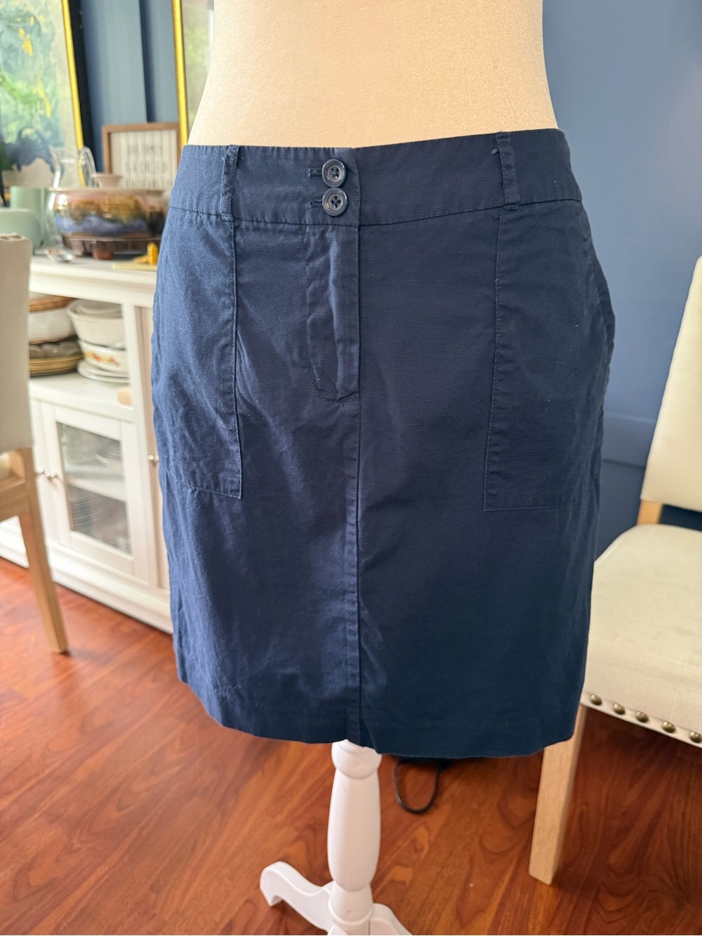 Essentials Navy Button-Front Mini Skirt